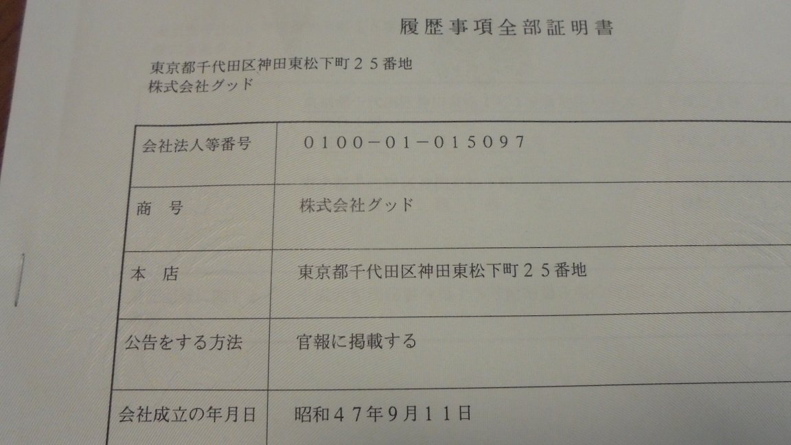 会社の登記情報に設立年月日記載